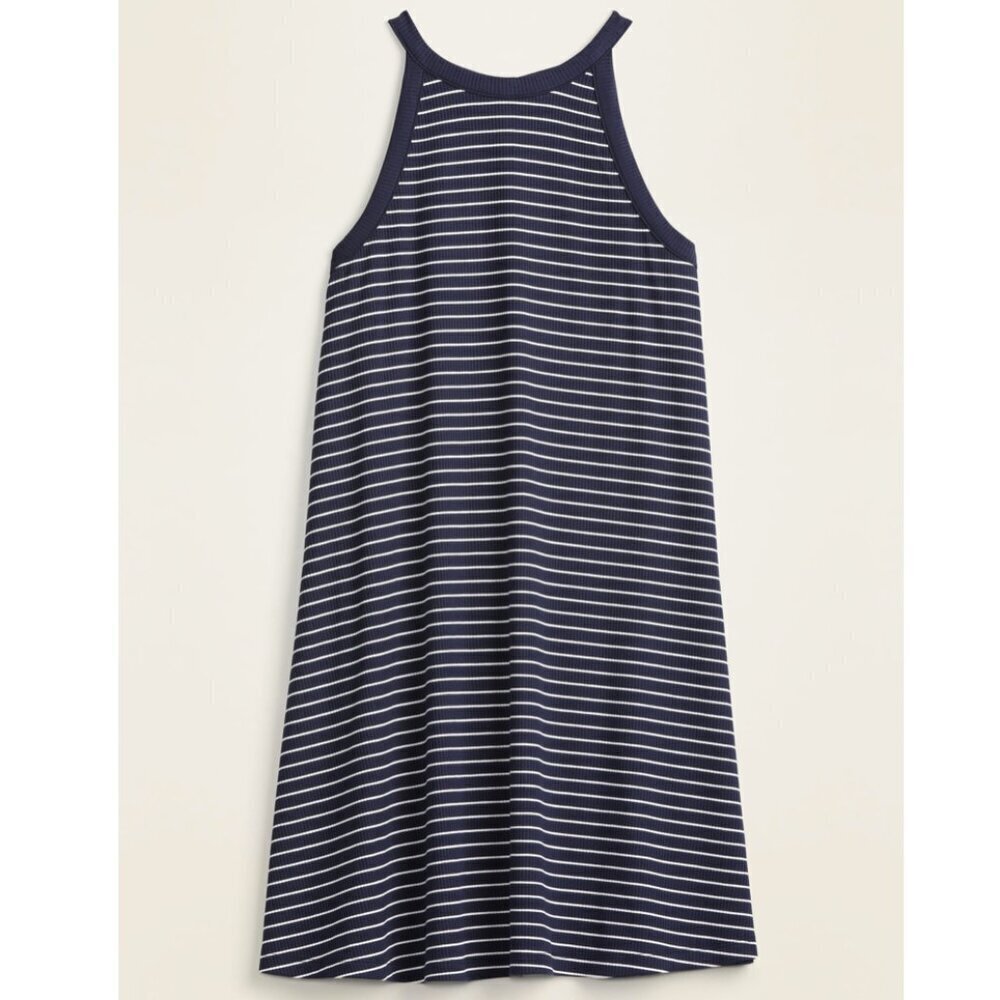 Old Navy High Neck Striped Rib-Knit Navy Swing Dress SZ XL